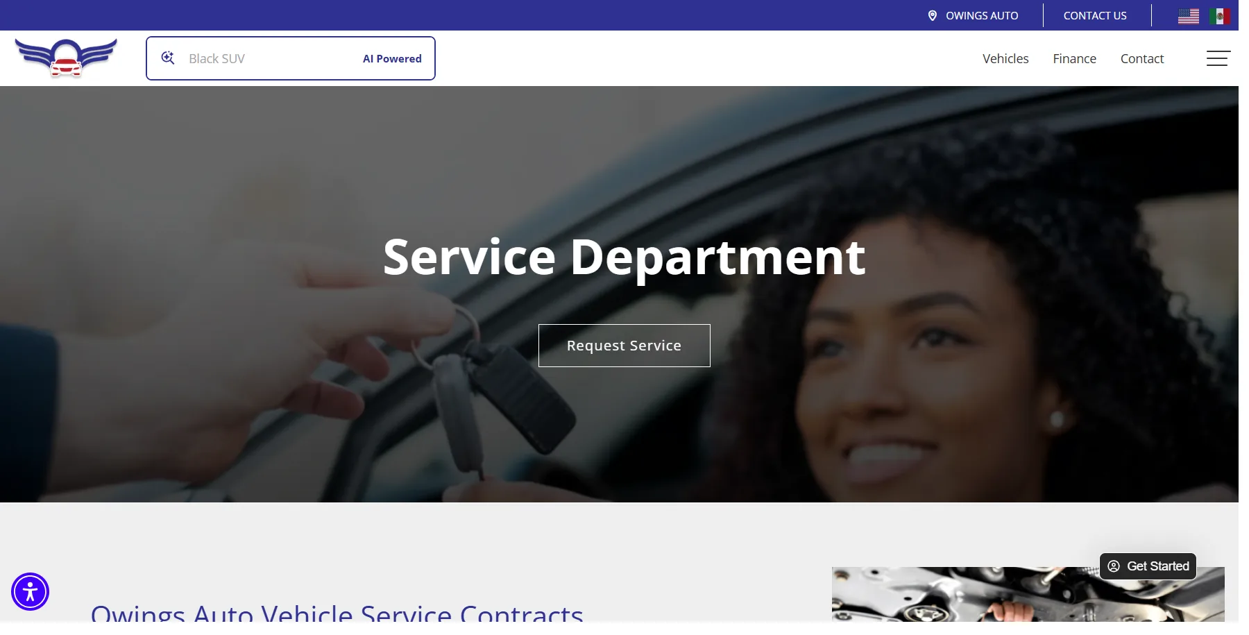 Owings Auto service department and vehicle service contract page